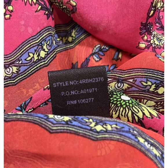 Hale Bob Silk Print Beaded Size Small Cabana Peasant Top Boho Chic Resort Blouse - Picture 11 of 12